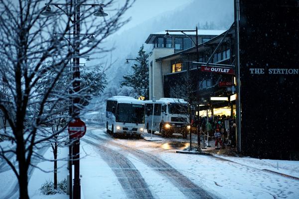 NZSki bus outside the Station Buliding